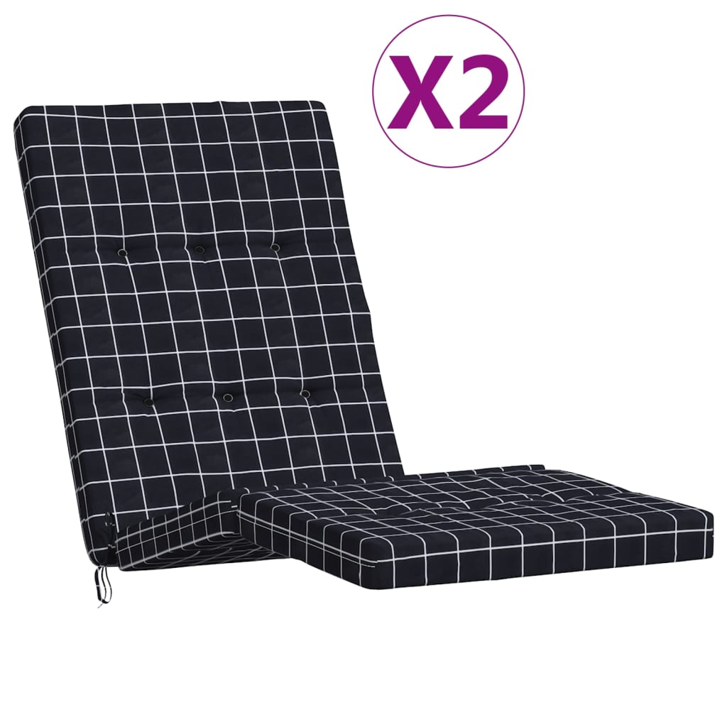 vidaXL Podušky na polohovací židli 2 ks černé kárované oxfordská látka