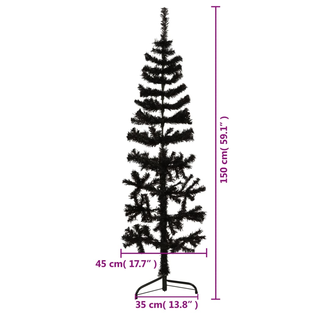 vidaXL Úzký umělý poloviční vánoční stromek se stojanem černý 150 cm