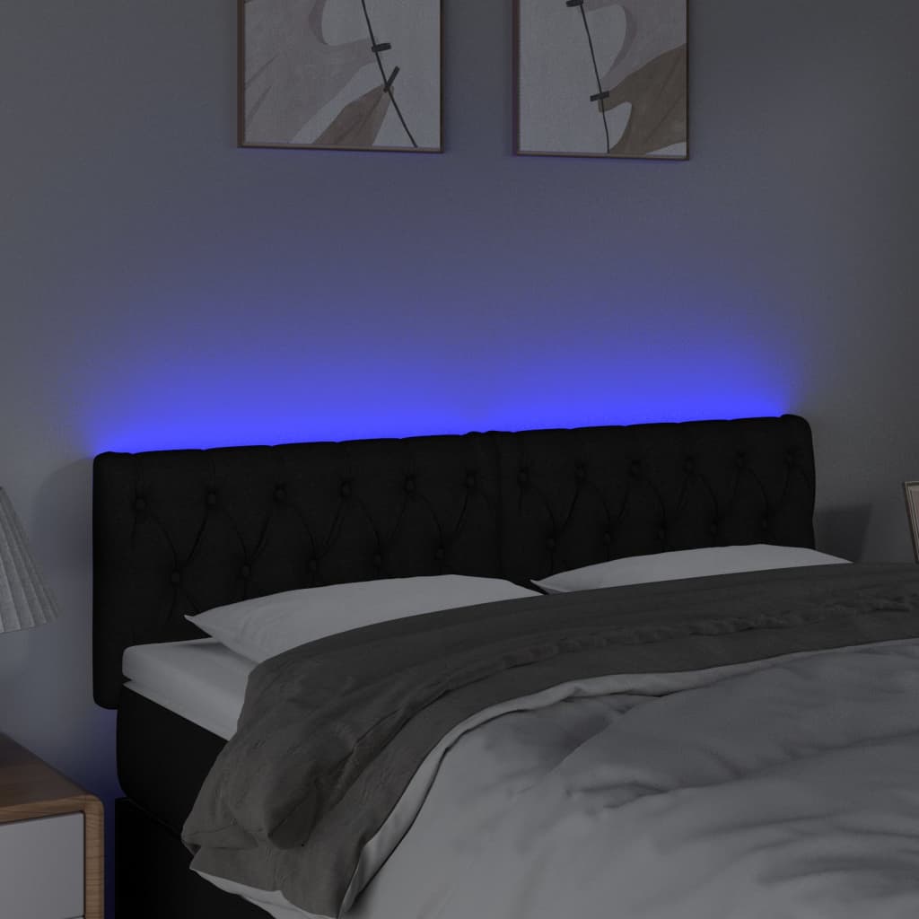 vidaXL Čelo postele s LED černé 160 x 7 x 78/88 cm textil