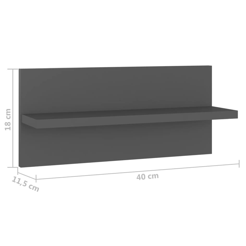 vidaXL Nástěnné police 4 ks šedé 40 x 11,5 x 18 cm dřevotříska