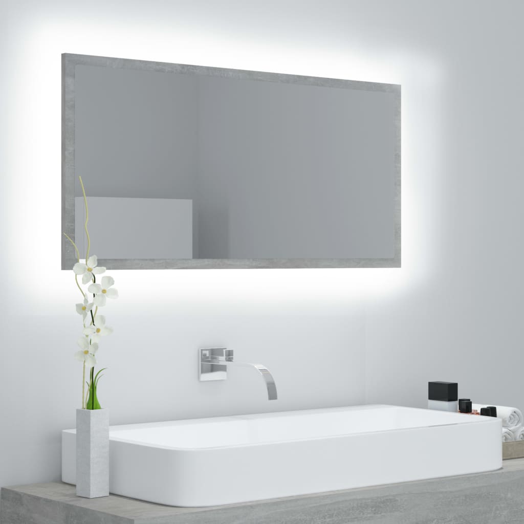 vidaXL LED koupelnové zrcadlo betonově šedé 90 x 8,5 x 37 cm akrylové