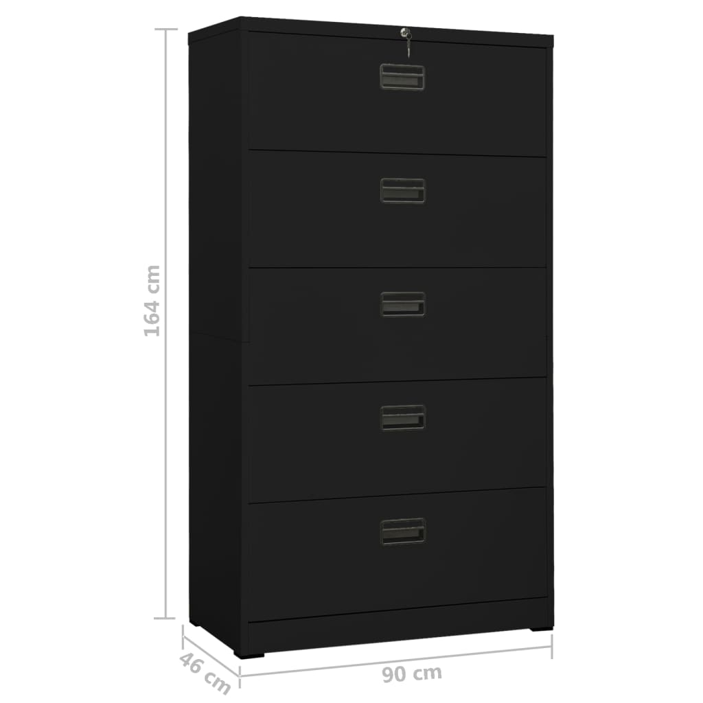 vidaXL Kancelářská skříň černá 90 x 46 x 164 cm ocel