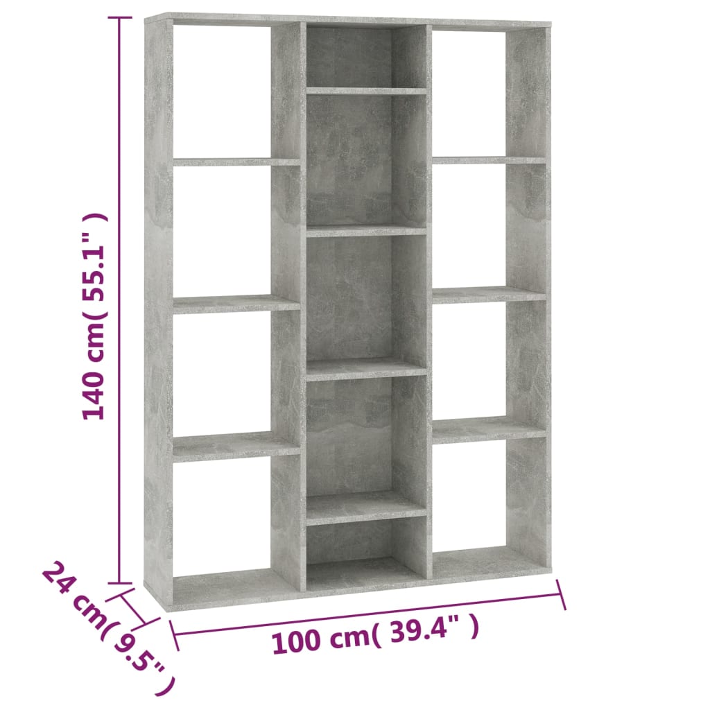 vidaXL Knihovna/dělící stěna betonově šedá 100x24x140 cm dřevotříska