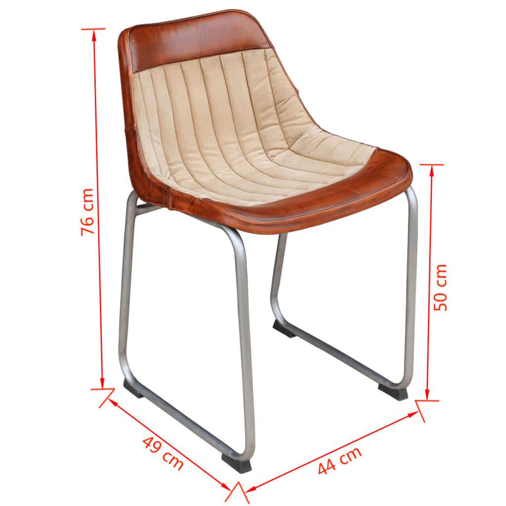 vidaXL Jídelní židle 2 ks hnědé a béžové pravá kůže a plátno