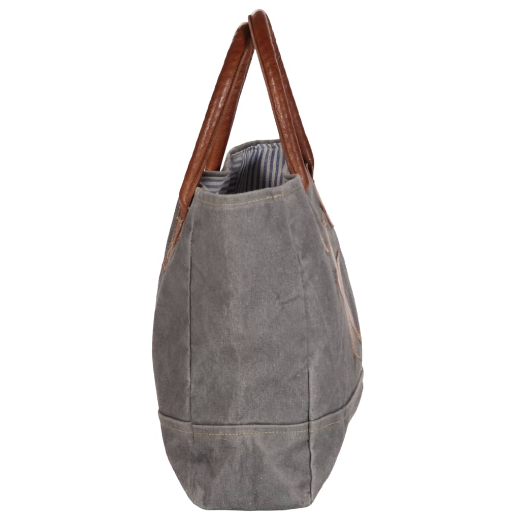 vidaXL Shopper kabelka tmavě šedá 32x10x37,5 cm plátno a pravá kůže