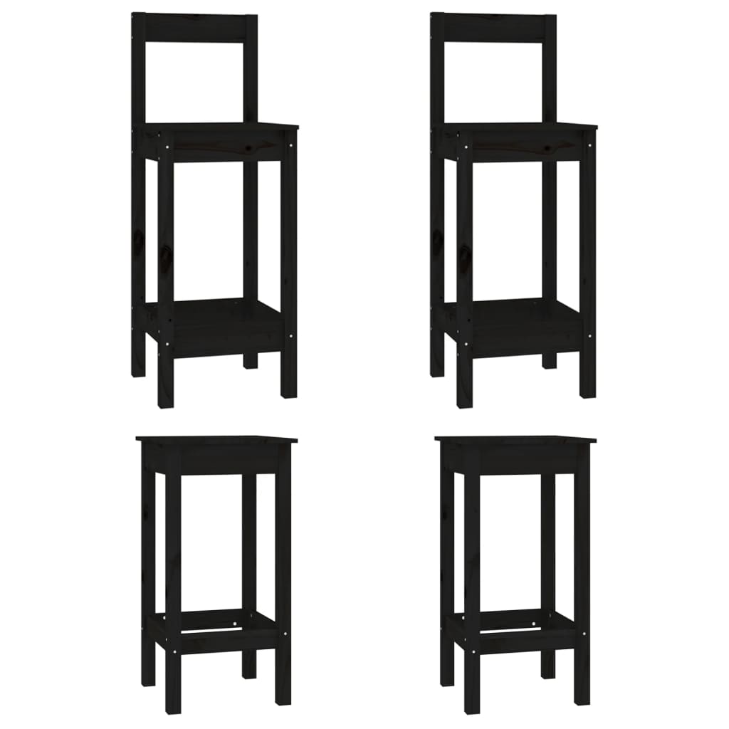vidaXL 4dílná sada barových židlí černá masivní borové dřevo