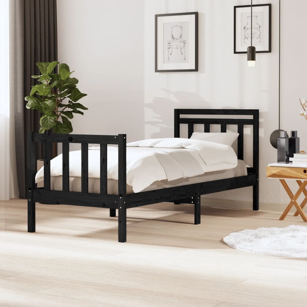 vidaXL Rám postele černý 90 x 190 cm Single masivní dřevo