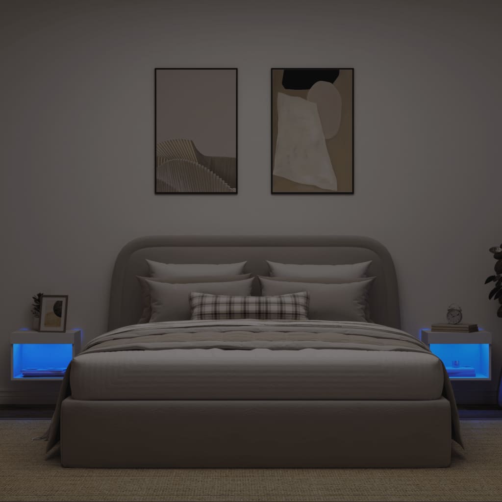 vidaXL Noční stolky s LED osvětlením nástěnné 2 ks bílé