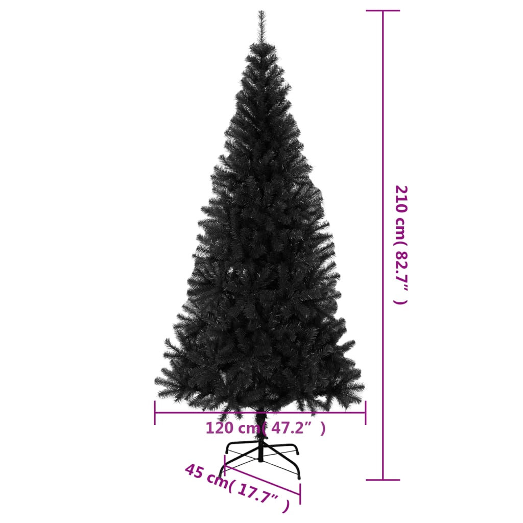 vidaXL Umělý vánoční stromek se stojanem černý 210 cm PVC