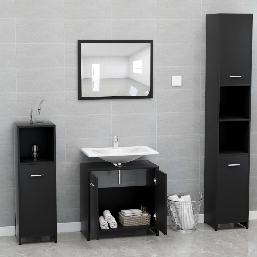 vidaXL Sada koupelnového nábytku černá kompozitní dřevo