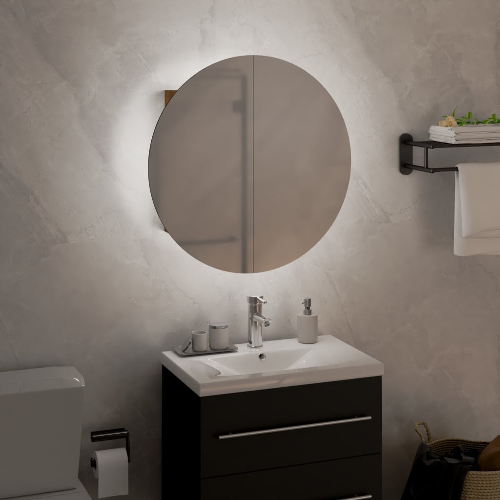 vidaXL Koupelnová skříňka s kulatým zrcadlem a LED dub 40x40x17,5 cm