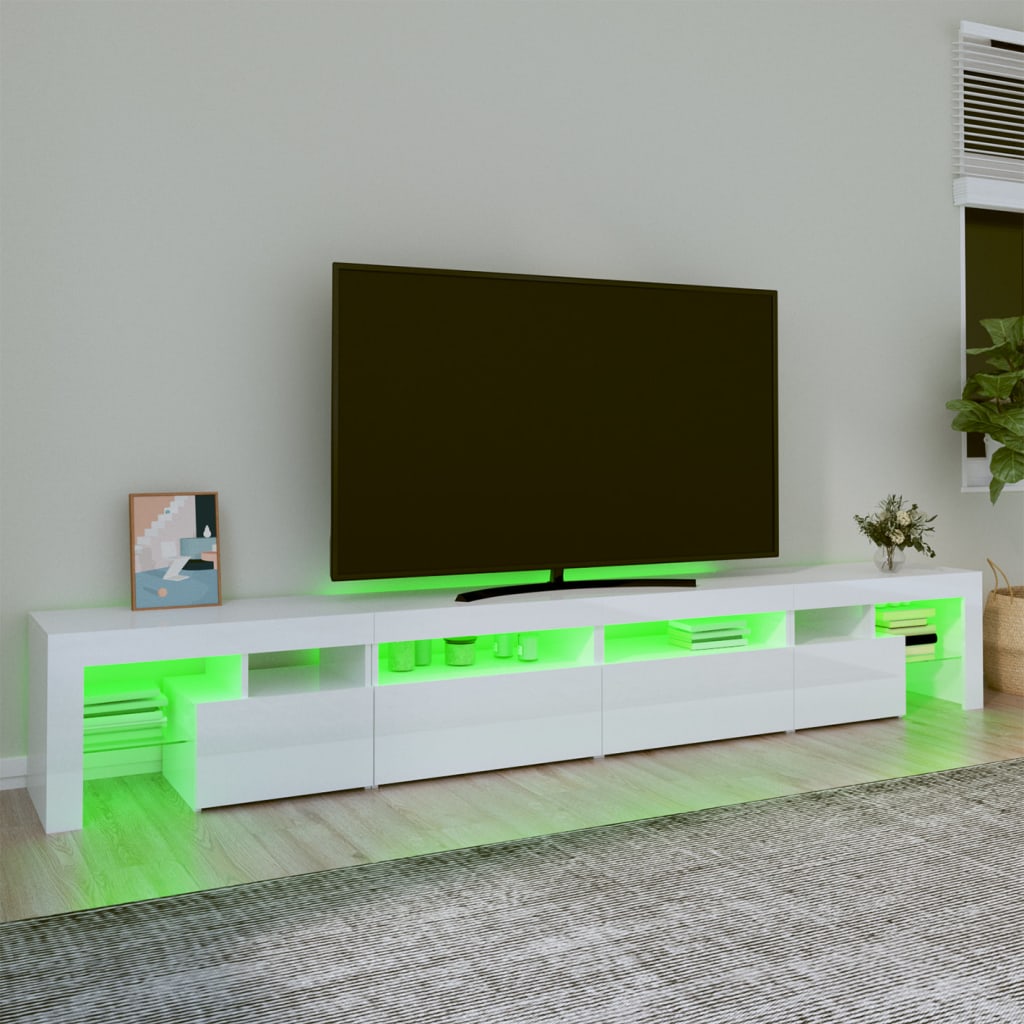 vidaXL TV skříňka s LED osvětlením bílá vysoký lesk 260x36,5x40 cm