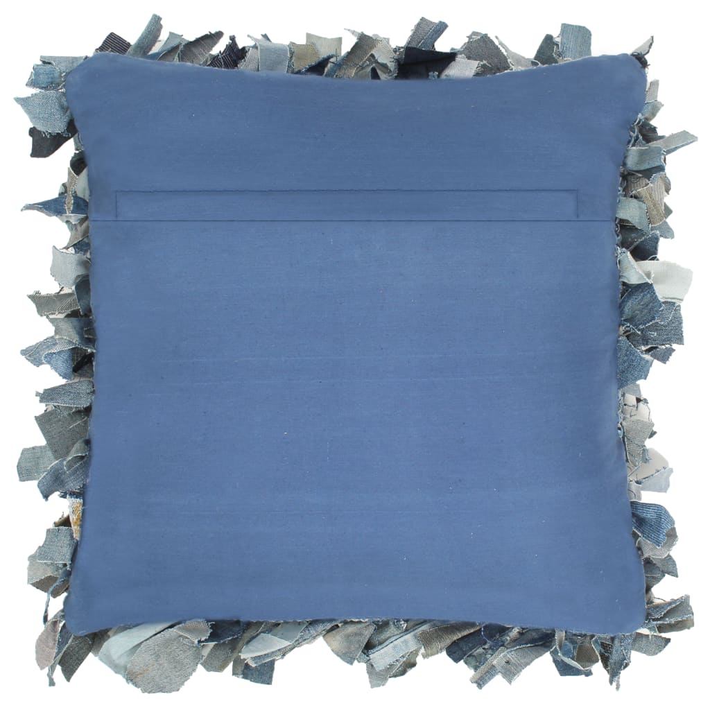 vidaXL Polštář džínový střapatý modrý 60 x 60 cm kůže a bavlna