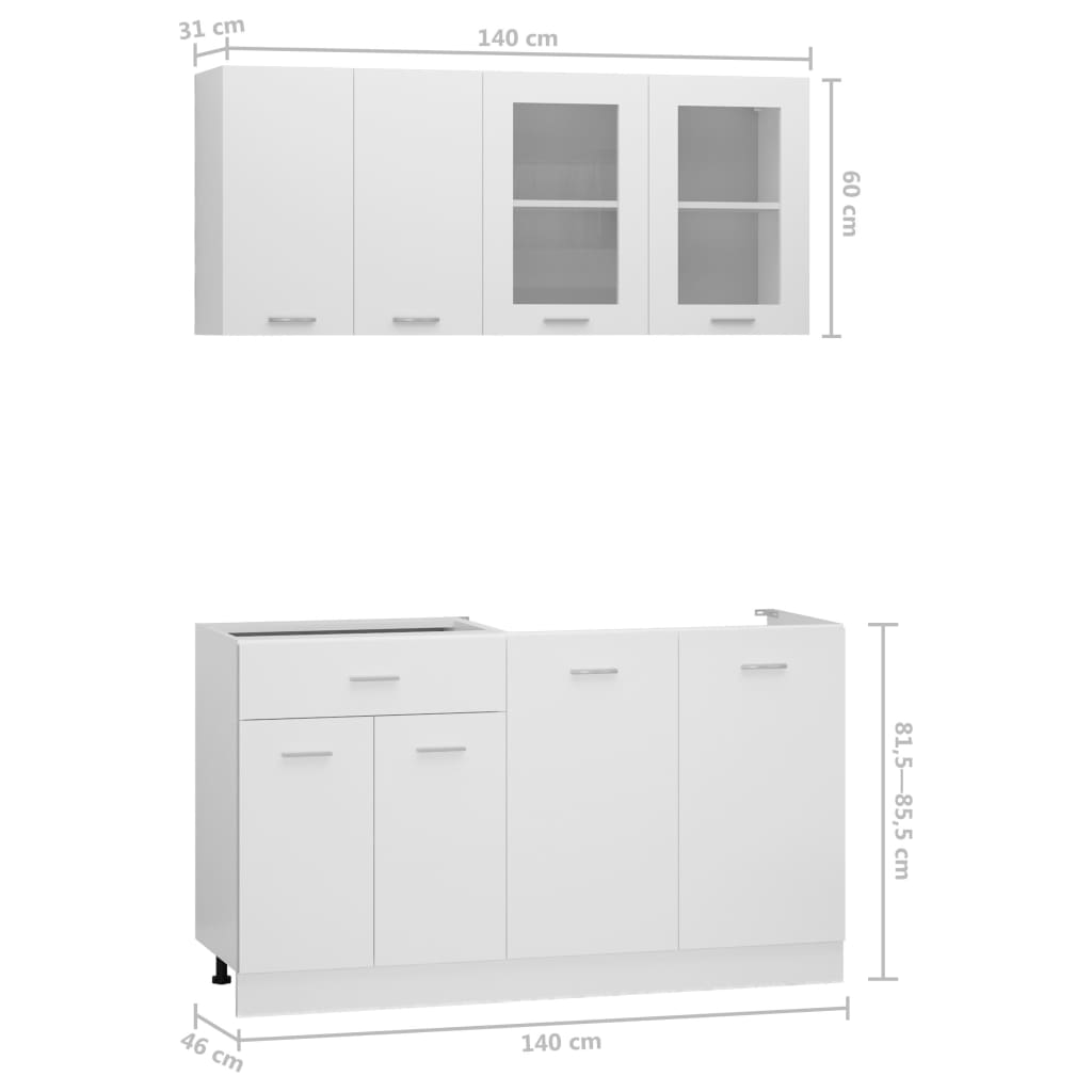 vidaXL 4dílný set kuchyňských skříněk bílý kompozitní dřevo