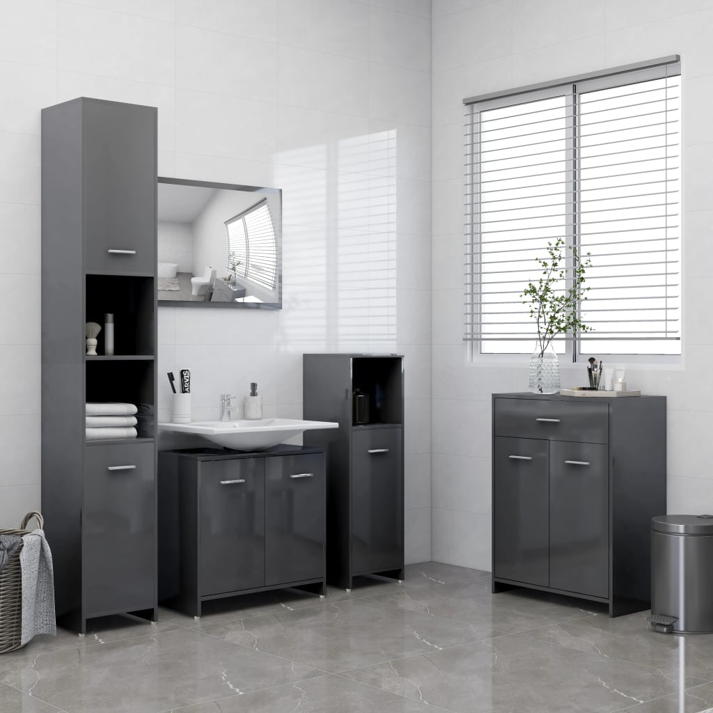 vidaXL Koupelnová skříňka šedá vysoký lesk 60 x 33 x 80 cm dřevotříska