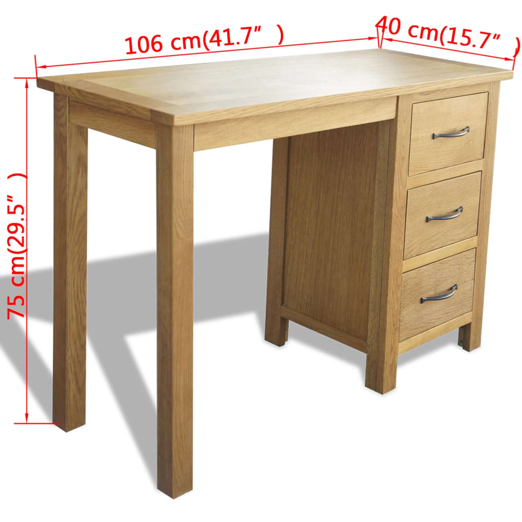 vidaXL Psací stůl se 3 zásuvkami 106 x 40 x 75 cm masivní dubové dřevo