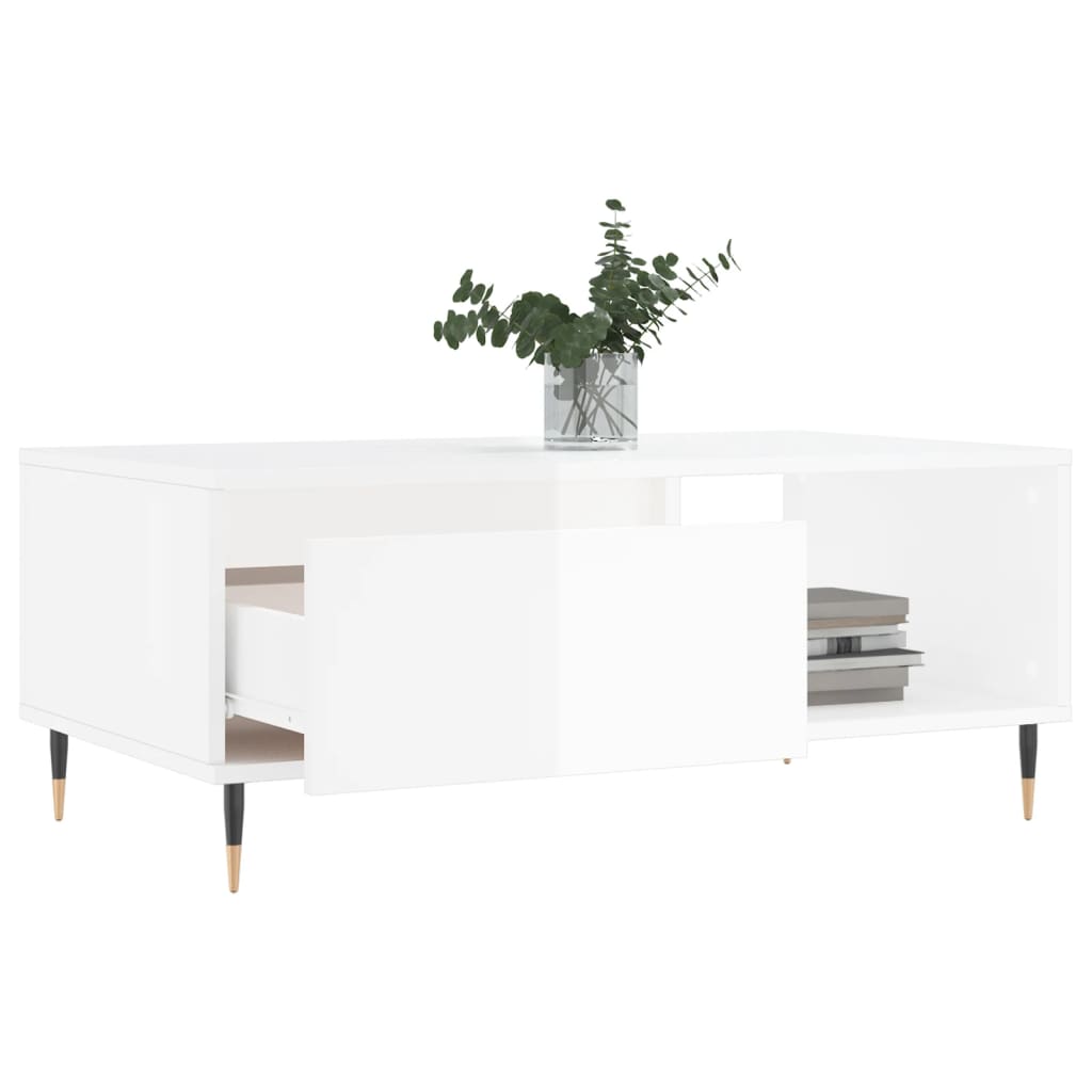 vidaXL Konferenční stolek bílý s leskem 90x50x36,5 cm kompozitní dřevo