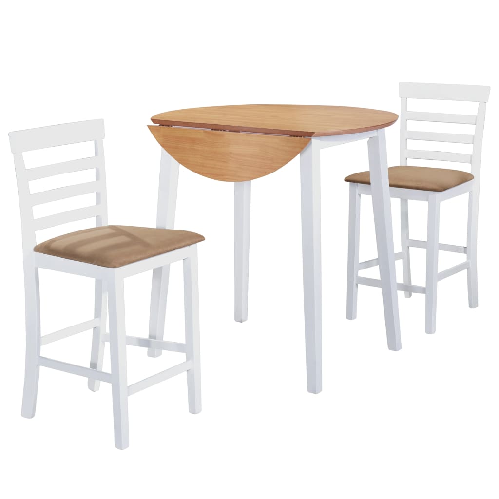 vidaXL Barový stůl a židle sada 3 kusů masivní dřevo přírodní a bílá