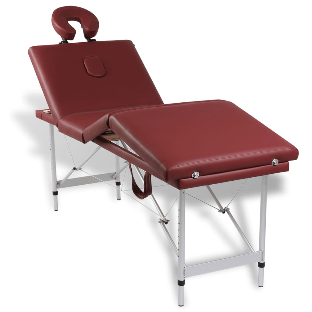 Červený skládací masážní stůl se 4 zónami a hliníkový rám