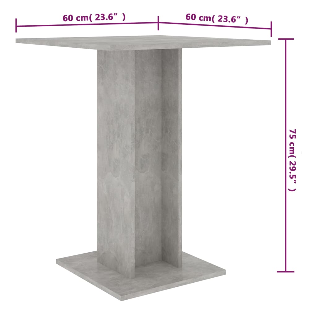 vidaXL Bistro stolek betonově šedý 60 x 60 x 75 cm dřevotříska