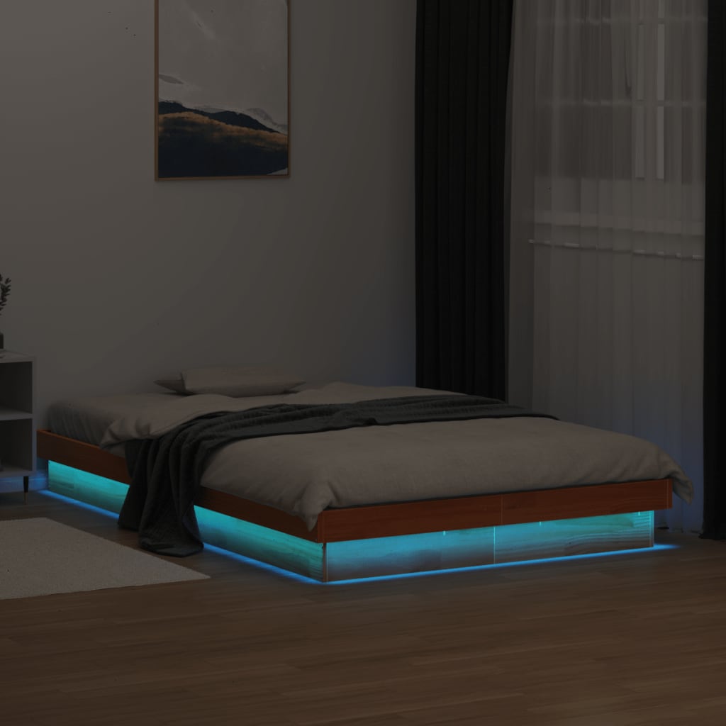 vidaXL Rám postele s LED voskově hnědý 140 x 200 cm masivní borovice