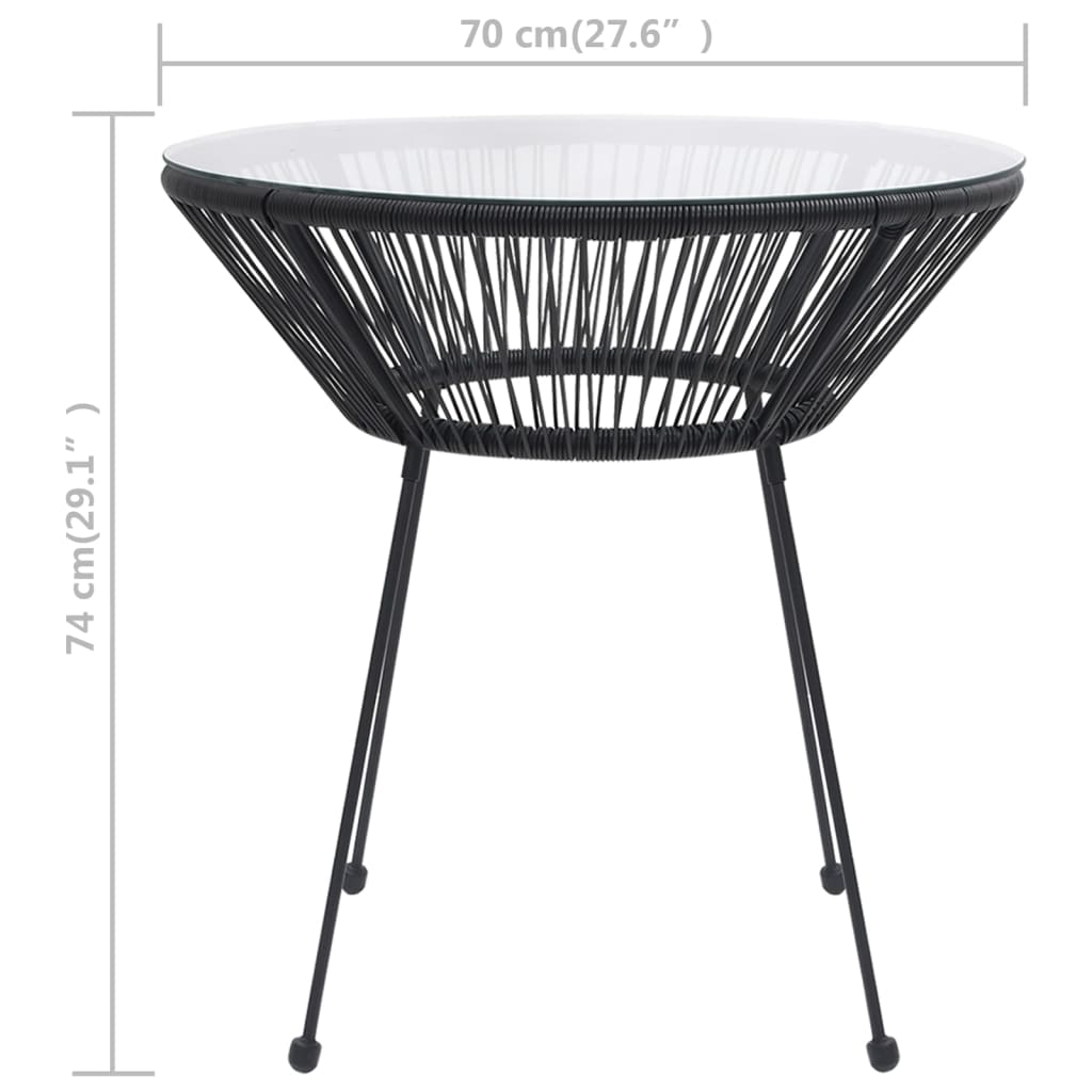 vidaXL Zahradní jídelní stůl černý Ø 70 x 74 cm ratan a sklo