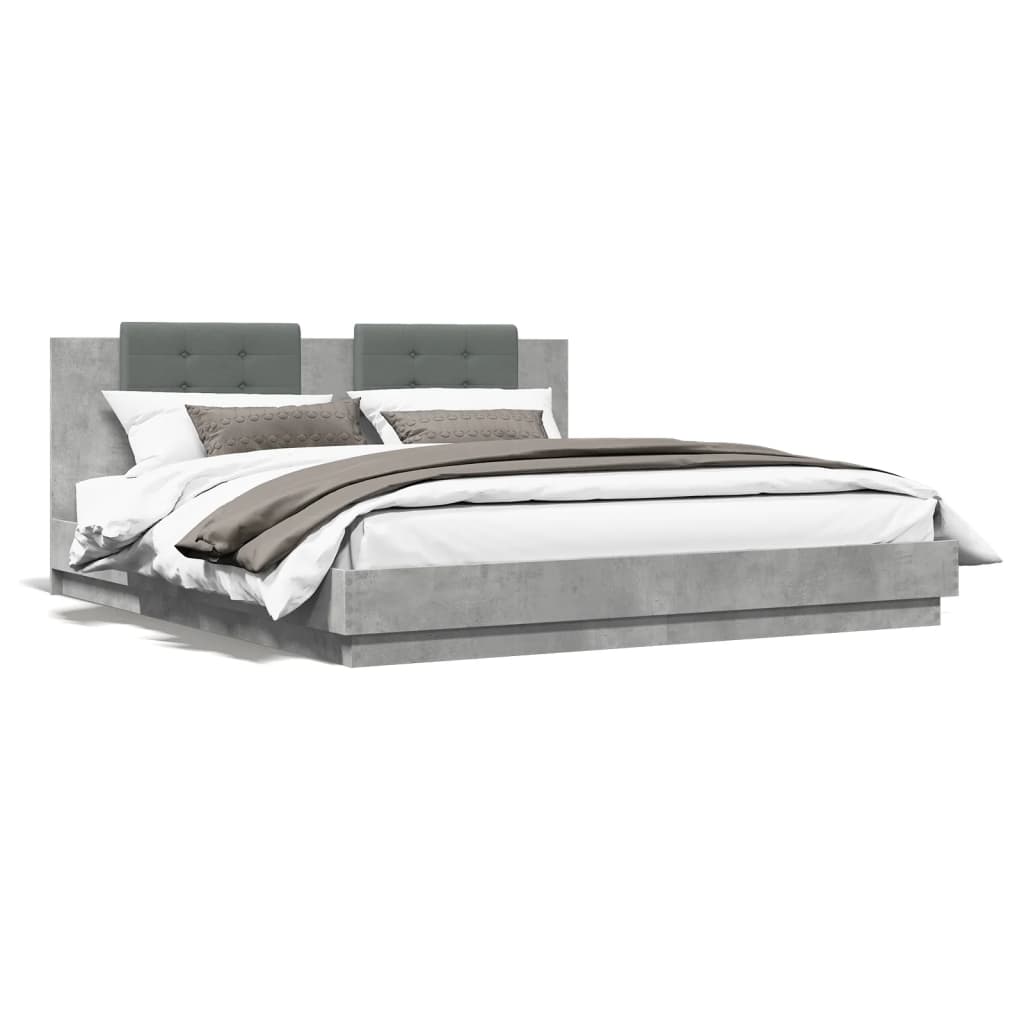 vidaXL Rám postele s čelem a LED osvětlením betonově šedý 160x200 cm