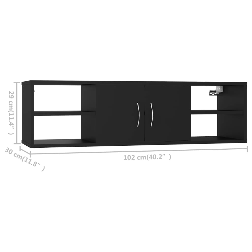 vidaXL Nástěnná police černá 102 x 30 x 29 cm dřevotříska