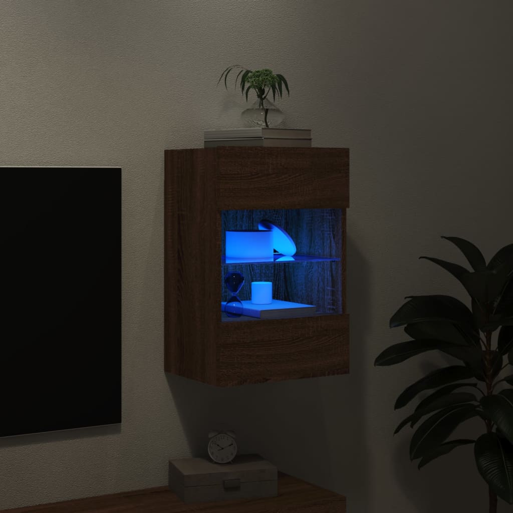vidaXL Nástěnná TV skříňka s LED osvětlením hnědý dub 40x30x60,5 cm