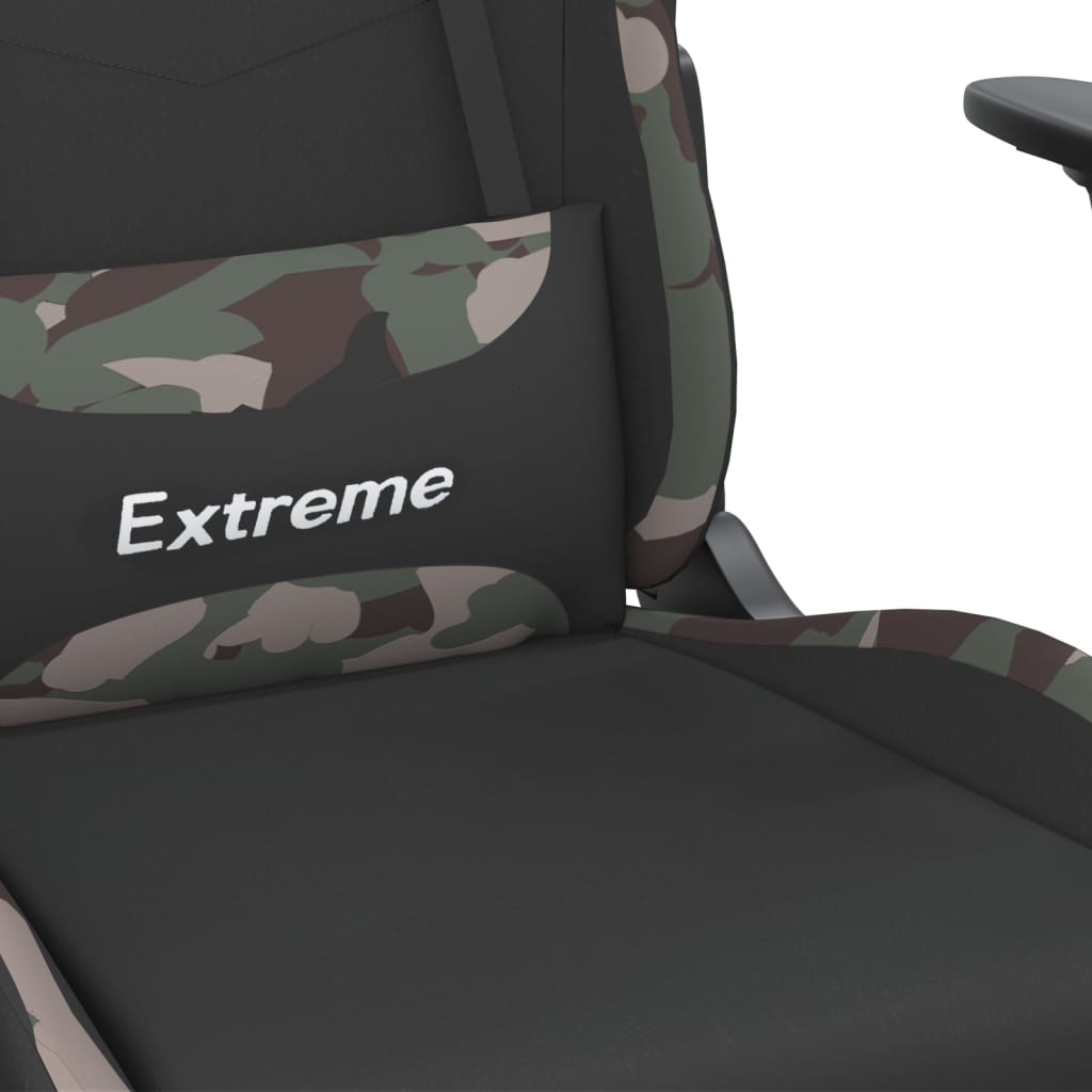 vidaXL Masážní herní židle s podnožkou černá a maskáčová textil