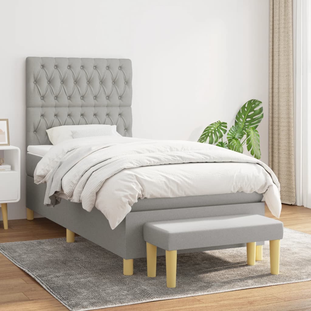vidaXL Box spring postel s matrací světle šedá 90x200 cm textil
