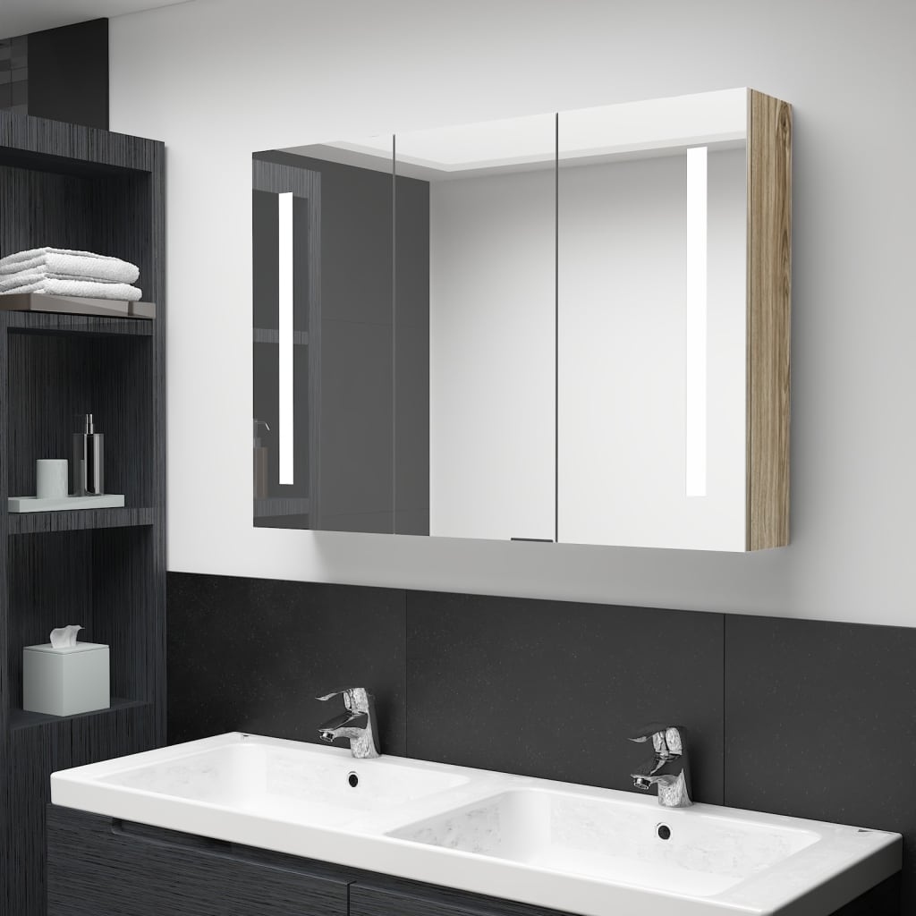 vidaXL LED koupelnová zrcadlová skříňka 89 x 14 x 62 cm dub