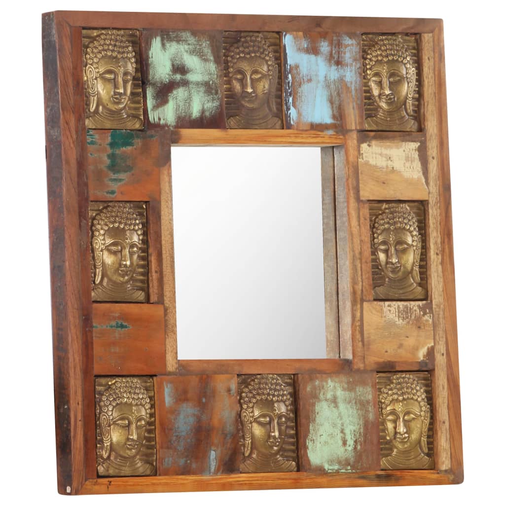 vidaXL Zrcadlo s reliéfy Buddhy 50 x 50 cm masivní recyklované dřevo