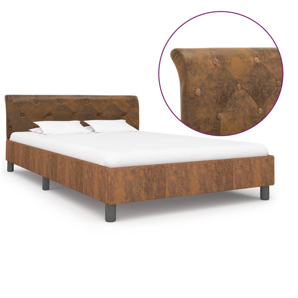 vidaXL Rám postele hnědý umělá broušená kůže 140 x 200 cm