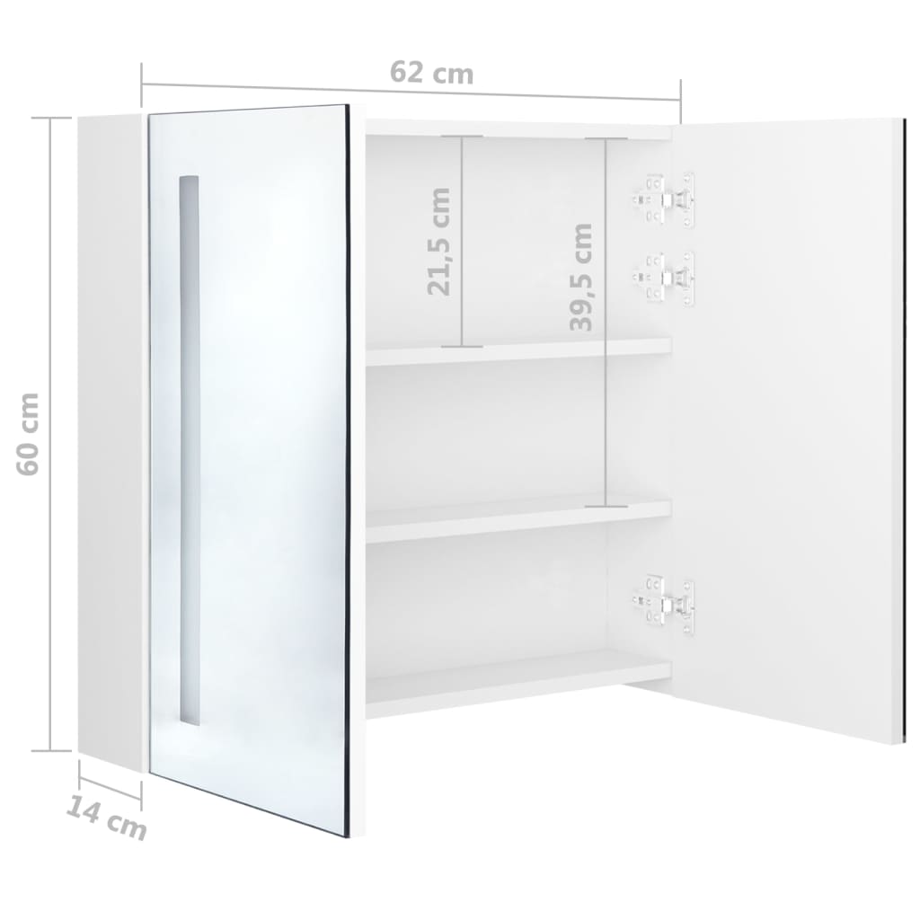 vidaXL LED koupelnová skříňka se zrcadlem zářivě bílá 62 x 14 x 60 cm