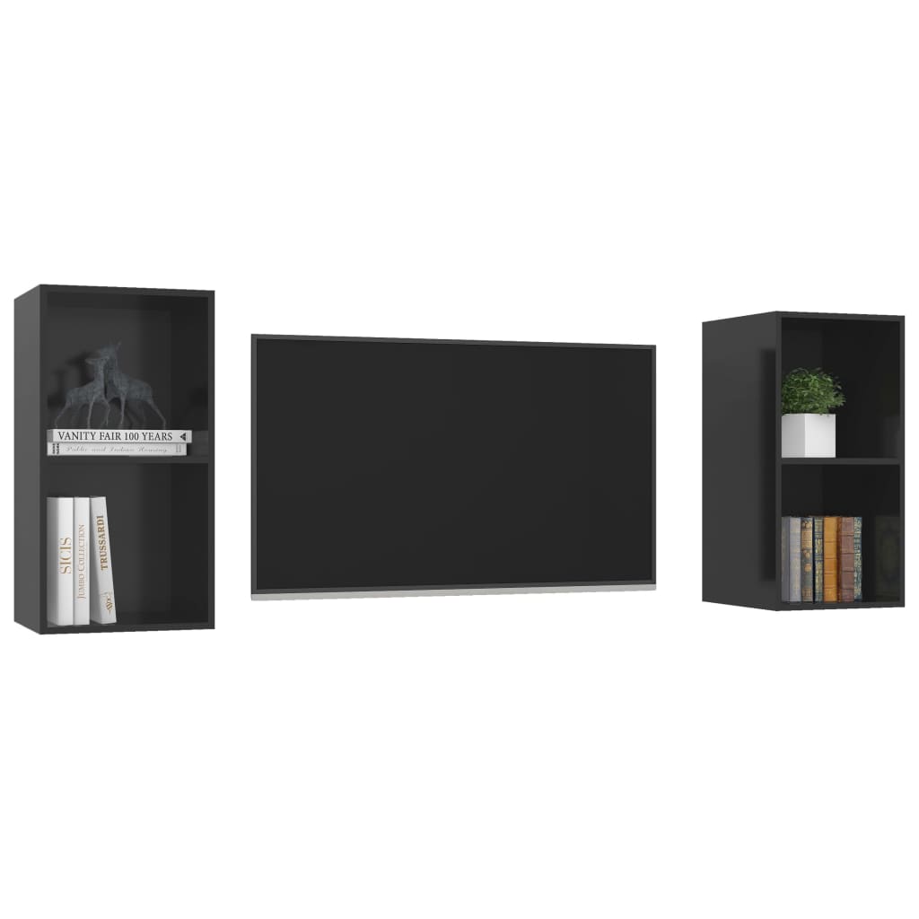 vidaXL Nástěnné TV skříňky 2 ks černé s vysokým leskem dřevotříska