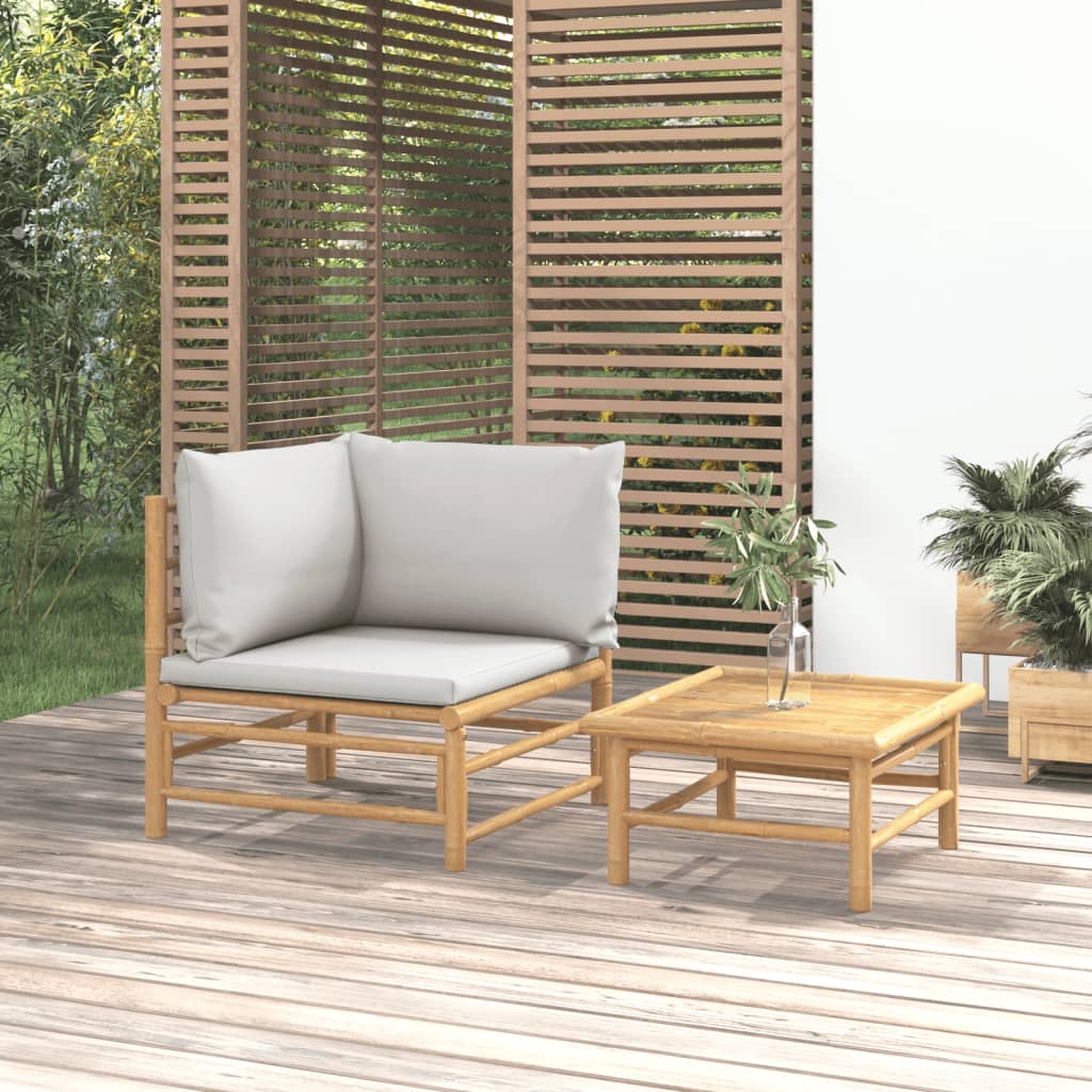 vidaXL 2dílná zahradní sedací souprava světle šedé podušky bambus