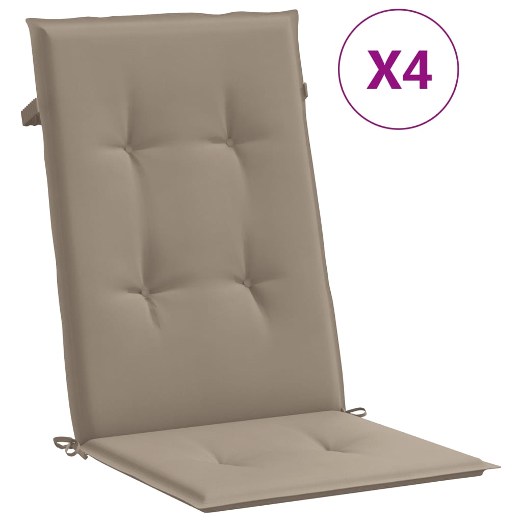 vidaXL Podušky na židli vysoké opěradlo 4 ks taupe 120x50x3 cm textil