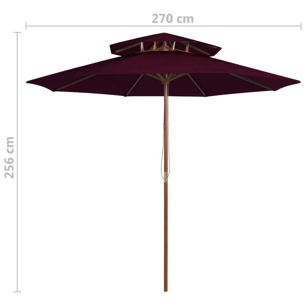 vidaXL Dvoupatrový slunečník s dřevěnou tyčí 270 cm vínově červený