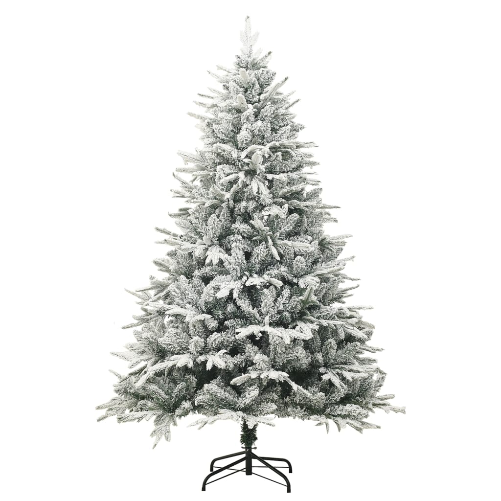 vidaXL Umělý vánoční stromek s vločkami sněhově zelený 150 cm PVC a PE