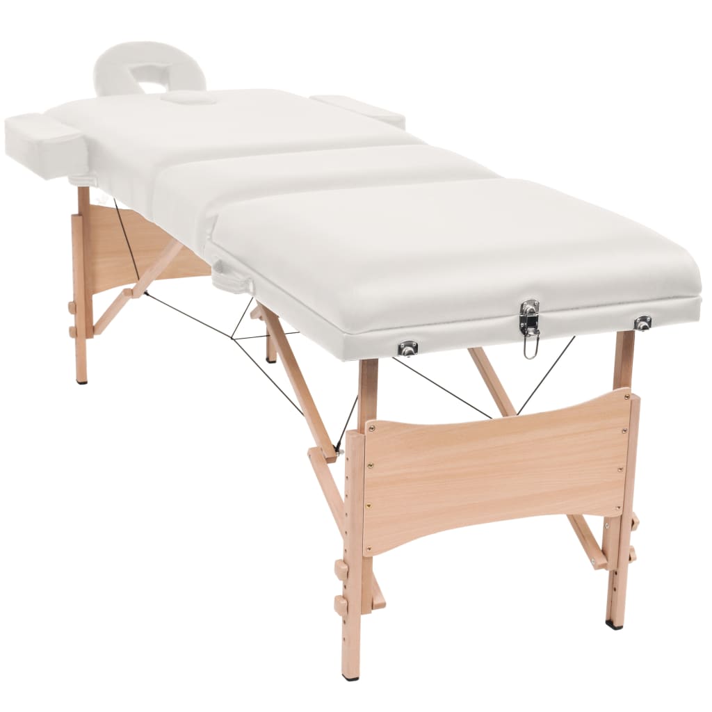 vidaXL Skládací masážní stůl 3 zóny a stolička tloušťka 10 cm bílé