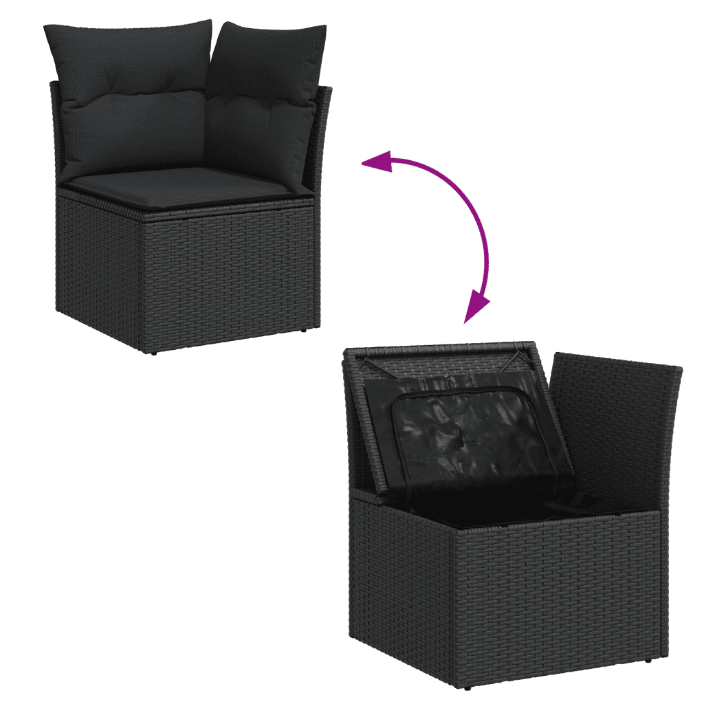 vidaXL 8dílná zahradní sedací souprava s poduškami černá polyratan