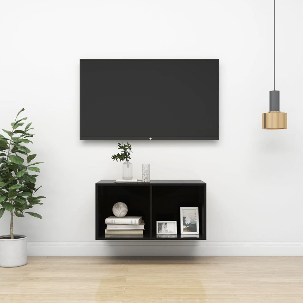 vidaXL Nástěnná TV skříňka černá vysoký lesk 37x37x72 cm dřevotříska