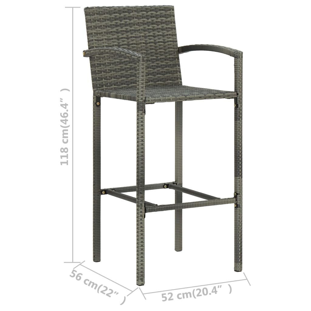 vidaXL Barové stoličky 2 ks šedé polyratan