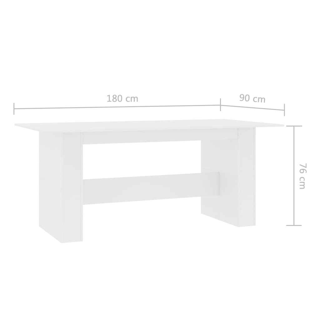 vidaXL Jídelní stůl bílý 180 x 90 x 76 cm dřevotříska