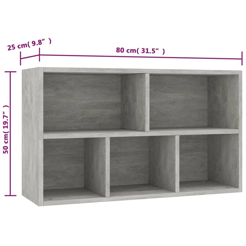 vidaXL Knihovna/příborník betonově šedá 50 x 25 x 80 cm dřevotříska