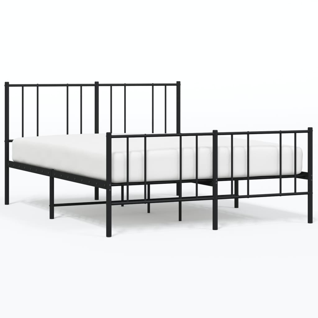 vidaXL Kovový rám postele s hlavovým a nožním čelem černý 135 x 190 cm