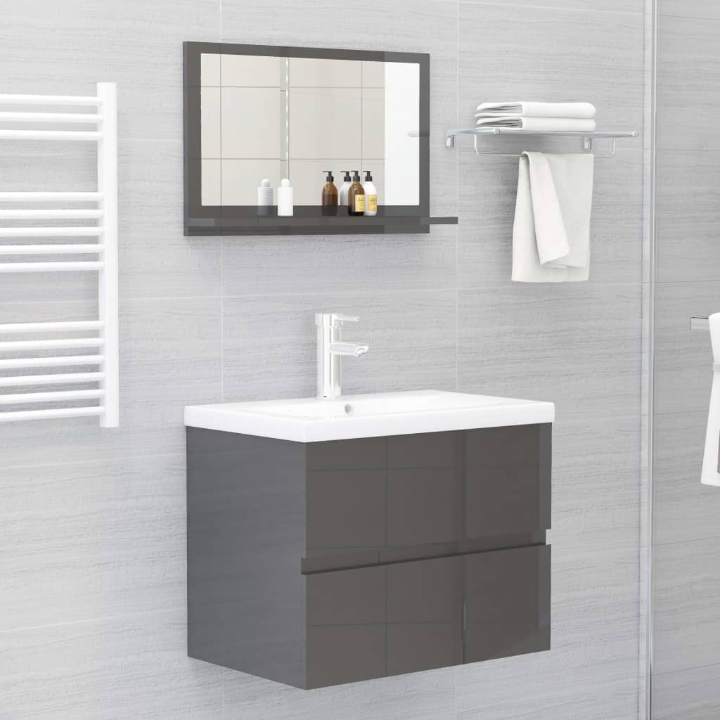 vidaXL Koupelnové zrcadlo šedé vysoký lesk 60x10,5x37 cm dřevotříska