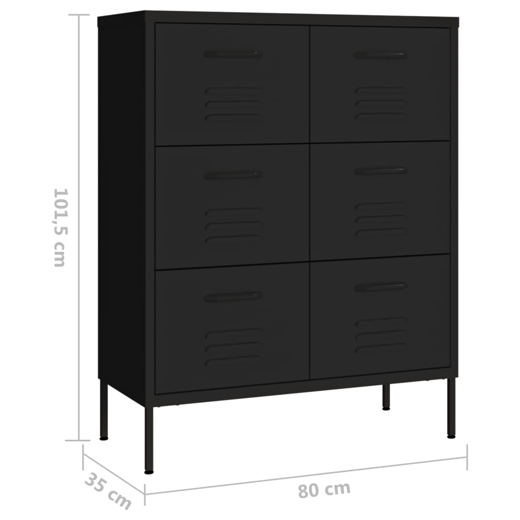vidaXL Zásuvková skříň černá 80 x 35 x 101,5 cm ocel