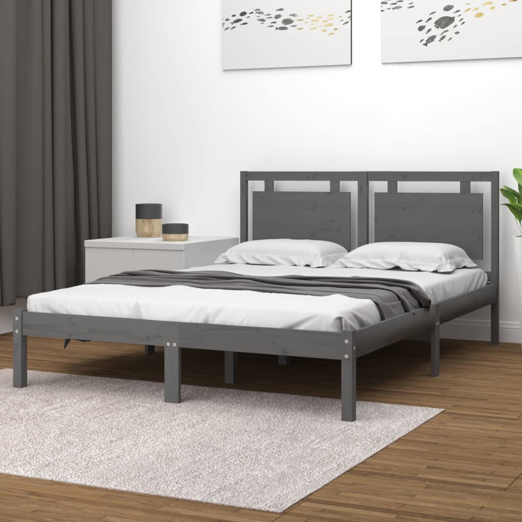 vidaXL Rám postele šedý masivní dřevo 120 x 200 cm